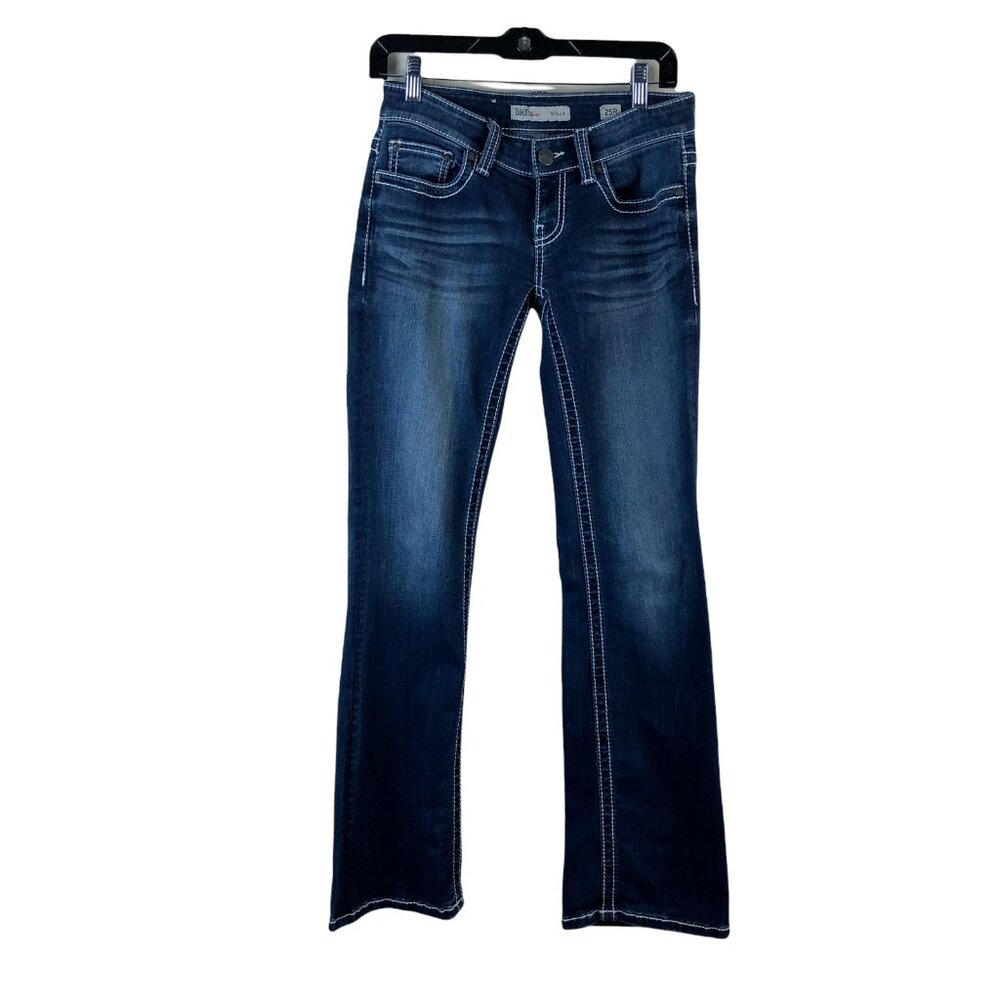 BKE STELLA 25 R Womens Jeans Dark Wash Stitch Blue Denim Pocket BUCKLE Low Rise